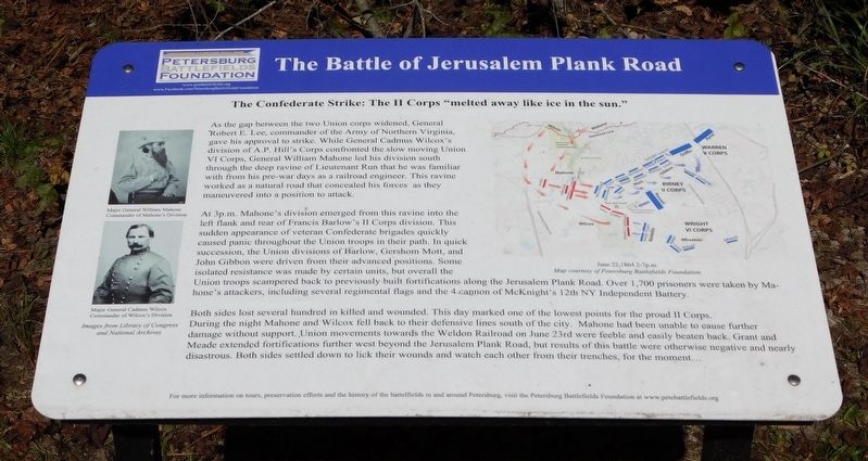 The Battle of Jerusalem Plank Road Marker. Click for full size. The Battle of Jerusalem Plank Road Marker image. Click for full size.