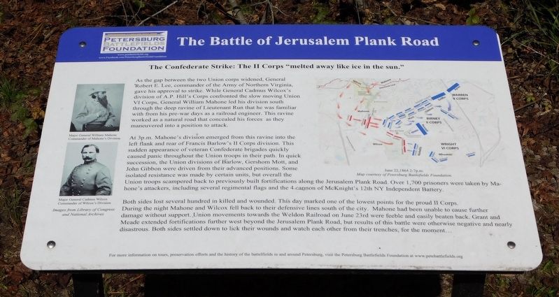 The Battle of Jerusalem Plank Road Marker image. Click for full size.