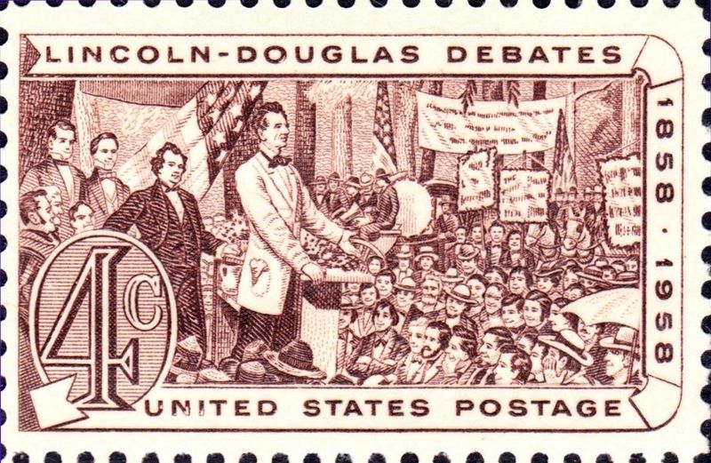 U.S. Postage, 1958 issue, commemorating the Lincoln and Douglas debates image. Click for full size.