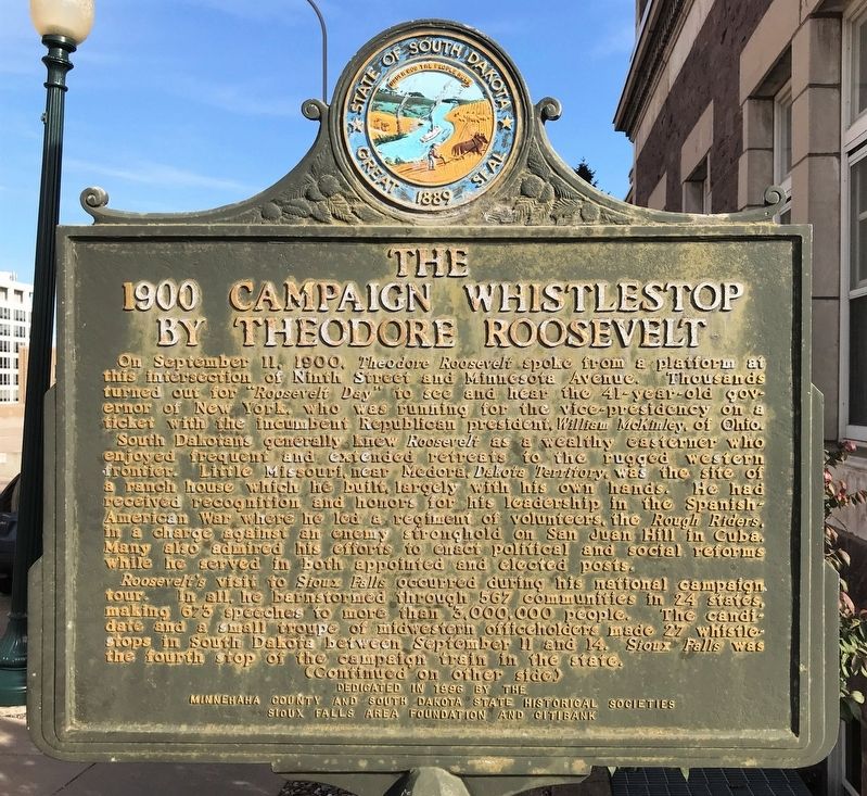 The 1900 Campaign Whistlestop by Theodore Roosevelt Marker. Click for full size. The 1900 Campaign Whistlestop by Theodore Roosevelt Marker image. Click for full size.