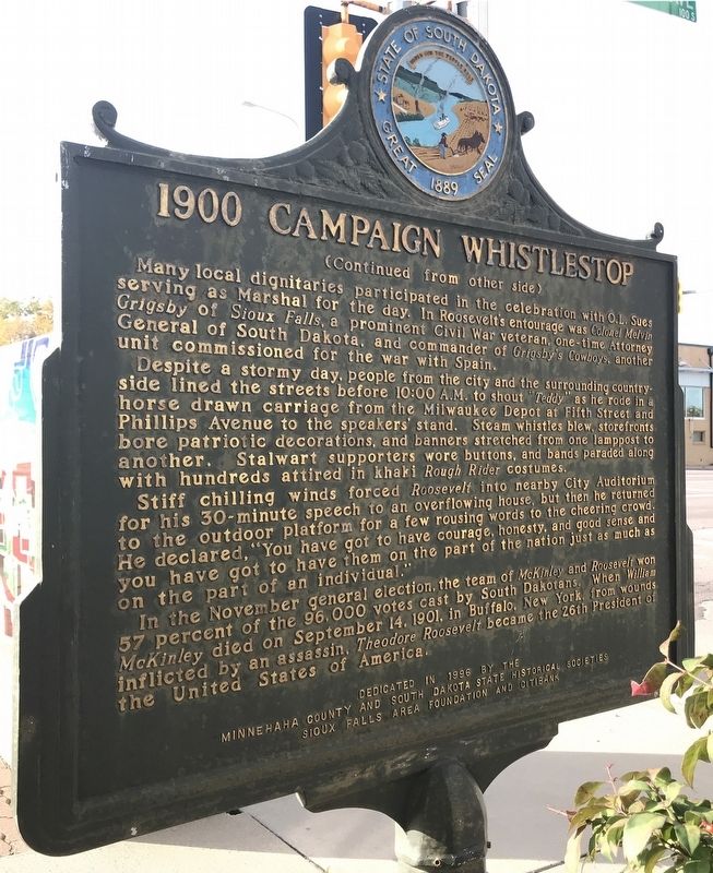 The 1900 Campaign Whistlestop by Theodore Roosevelt Marker. Click for full size. The 1900 Campaign Whistlestop by Theodore Roosevelt Marker image. Click for full size.