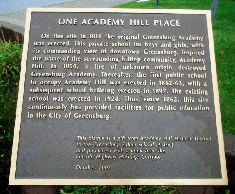 One Academy Hill Place Marker image. Click for full size.