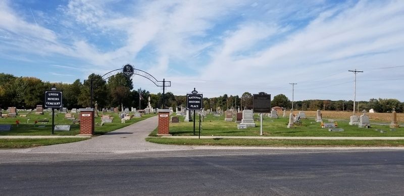 The view of the Union Miners Cemetery at Mt. Olive, Illinois Marker from the road image. Click for full size.