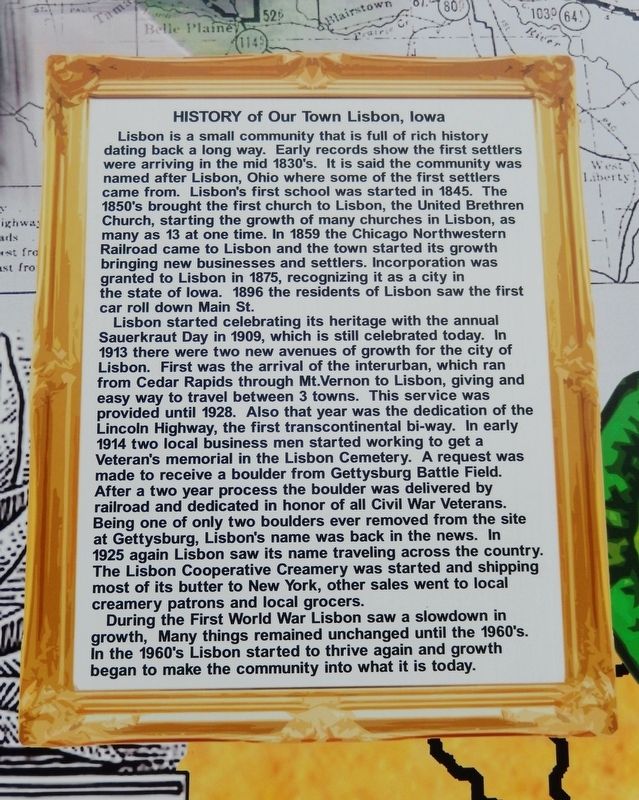 History of Our Town Lisbon, Iowa Marker image. Click for full size.