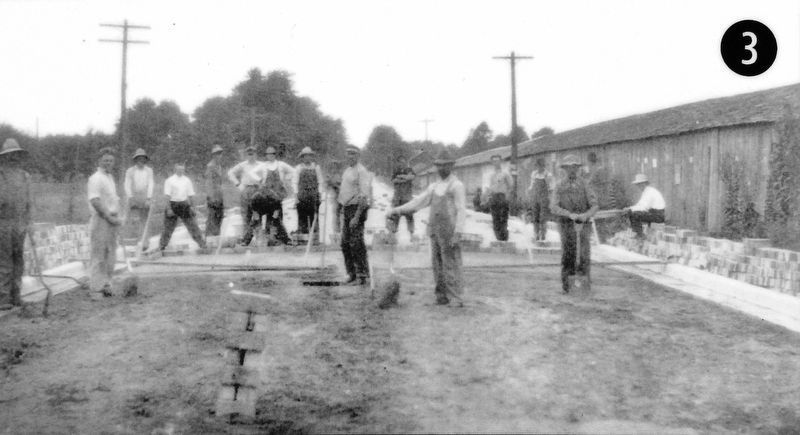 Marker detail: Road Crew Laying Brick Pavers  1912 image. Click for full size.
