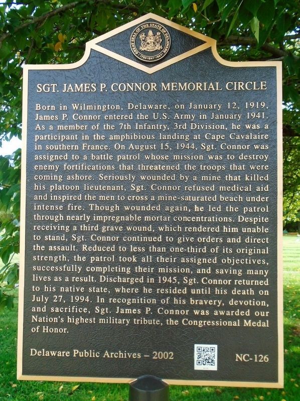 Sgt. James P. Connor Memorial Circle Marker image. Click for full size.