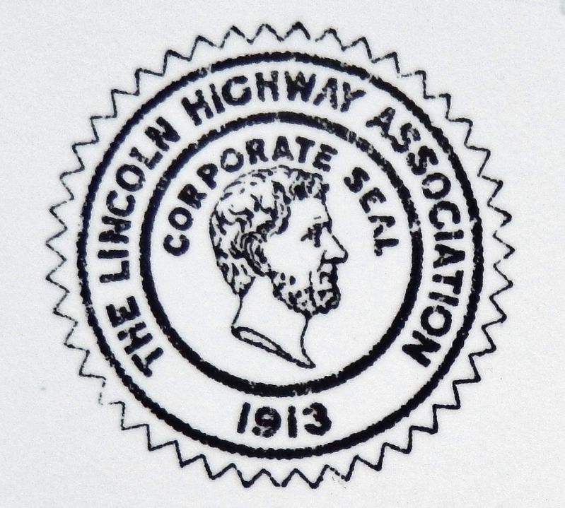 Marker detail: Lincoln Highway Association (LHA)<br>Corporate Seal, 1913 image. Click for full size.