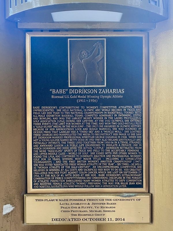 "Babe" Didrikson Zaharias Marker image. Click for full size.