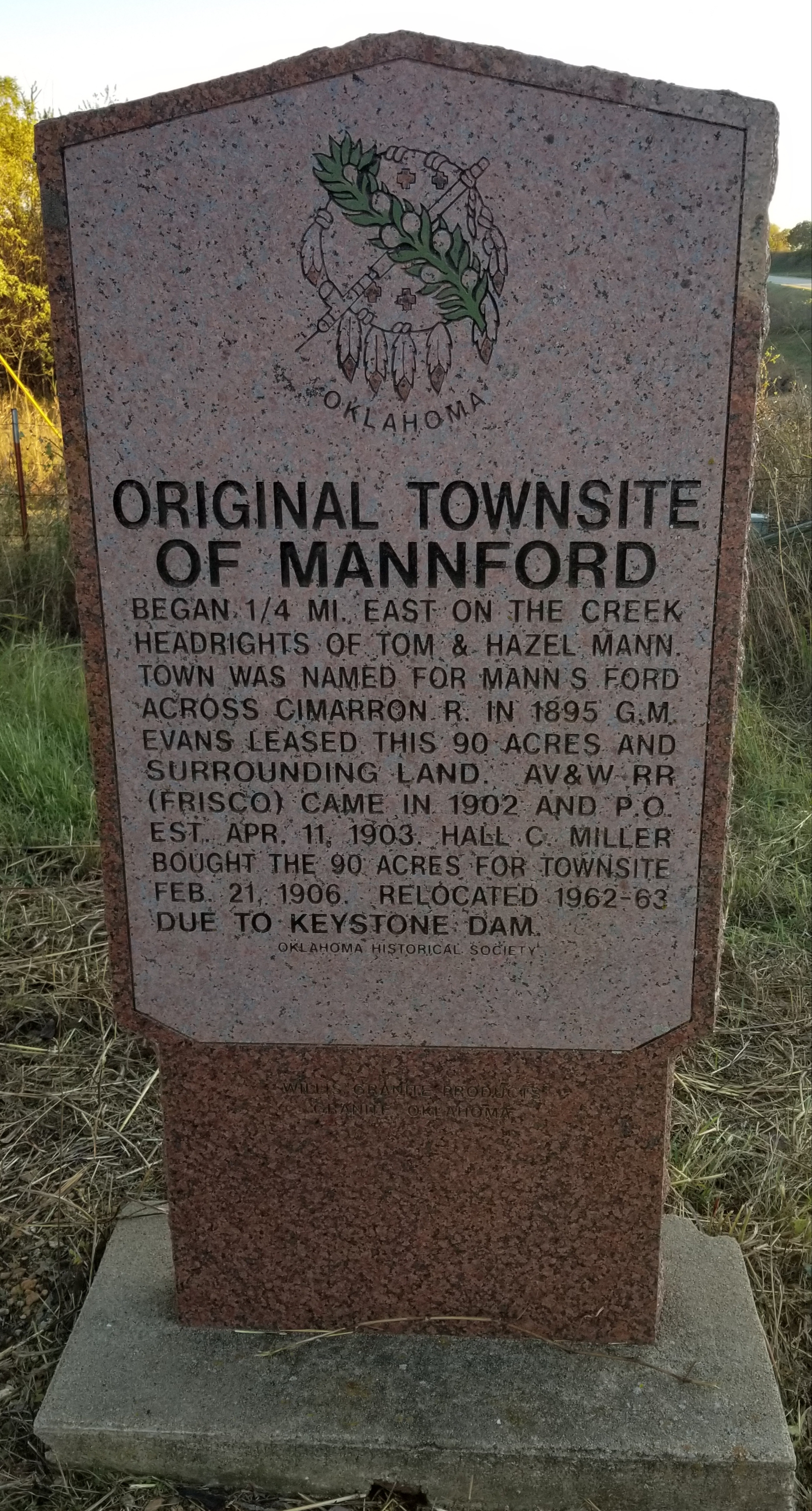 Original Townsite of Mannford Marker