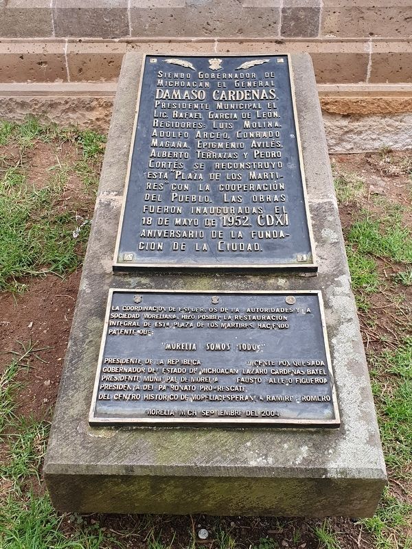 Plaza of the Martyrs and Founding of Morelia Marker. Click for full size. Plaza of the Martyrs and Founding of Morelia Marker image. Click for full size.