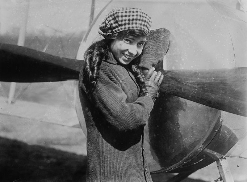 Katherine Stinson and her airplane, ca. 1915 image. Click for full size.