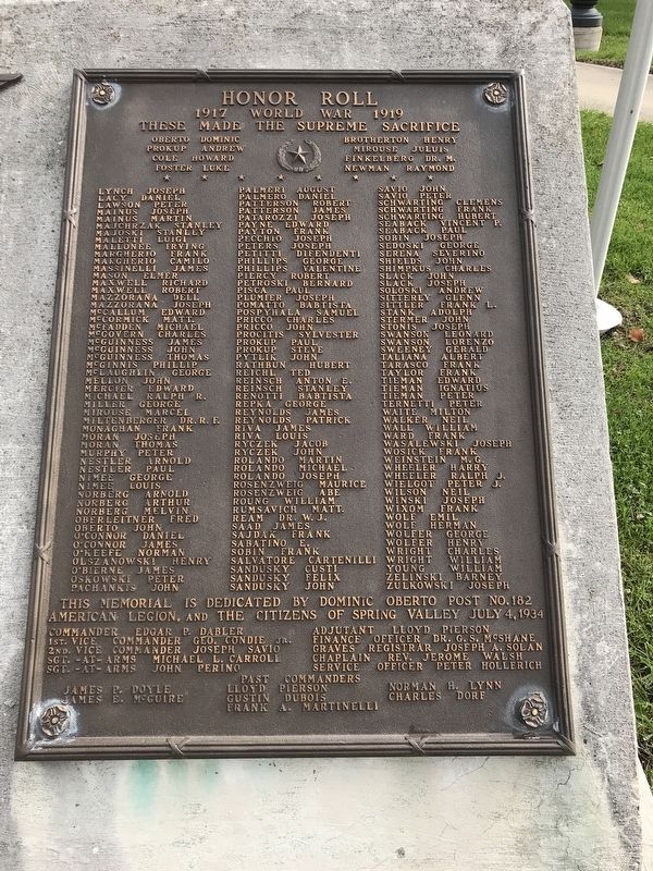 World War I Memorial detail (right plaque) image. Click for full size.