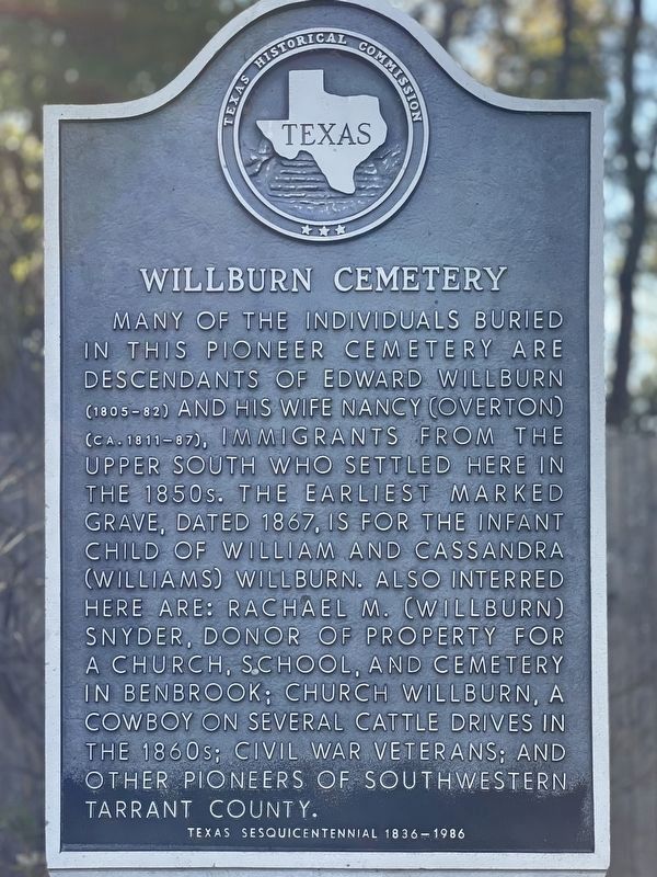 Willburn Cemetery Marker. Click for full size. Willburn Cemetery Marker image. Click for full size.