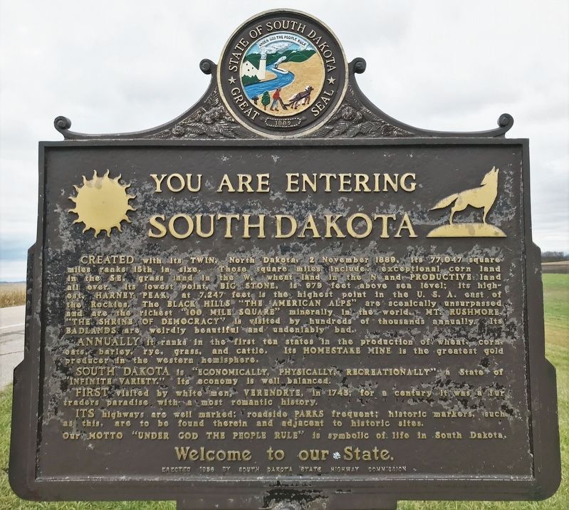 You Are Entering South Dakota Marker image. Click for full size.