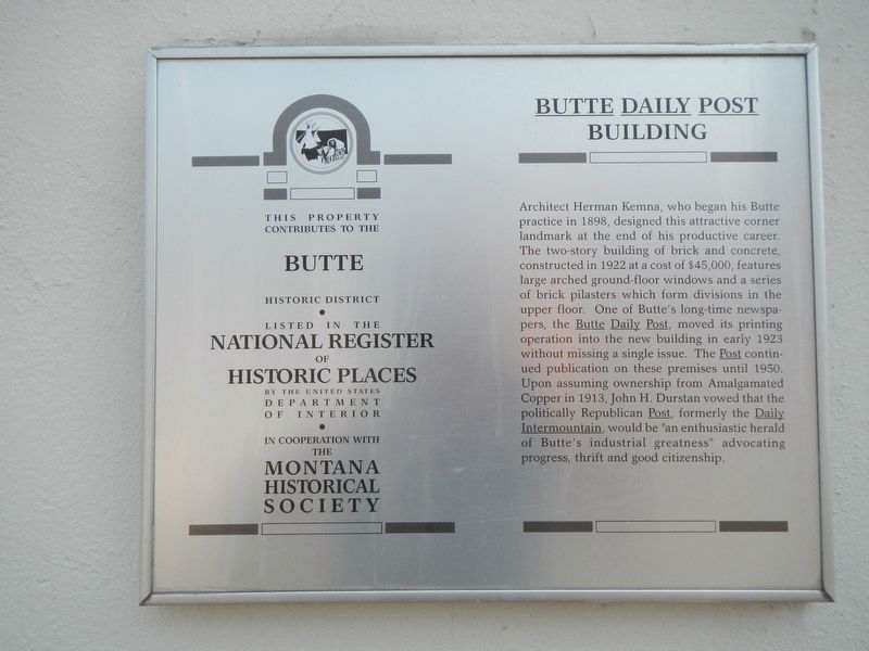 Butte Daily Post Building Marker image. Click for full size.