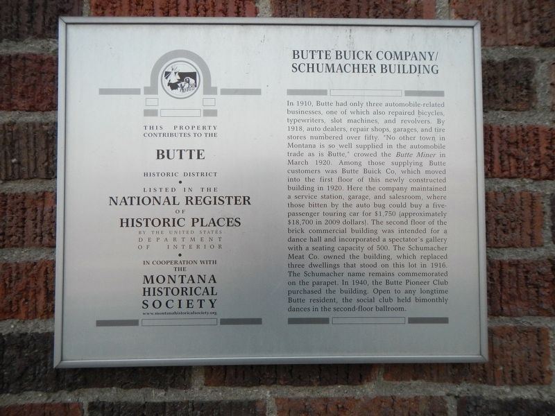 Butte Buick Company/Schumacher Building Marker image. Click for full size.