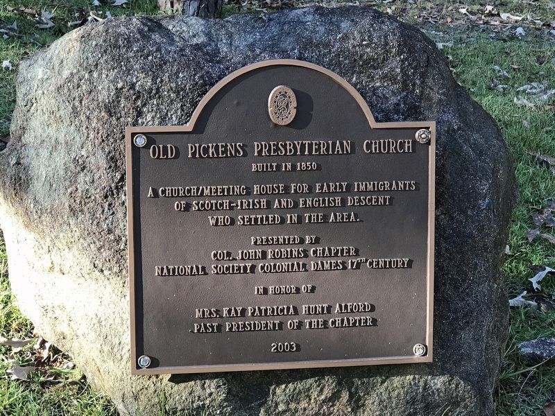 Old Pickens Presbyterian Church Marker. Click for full size. Old Pickens Presbyterian Church Marker image. Click for full size.