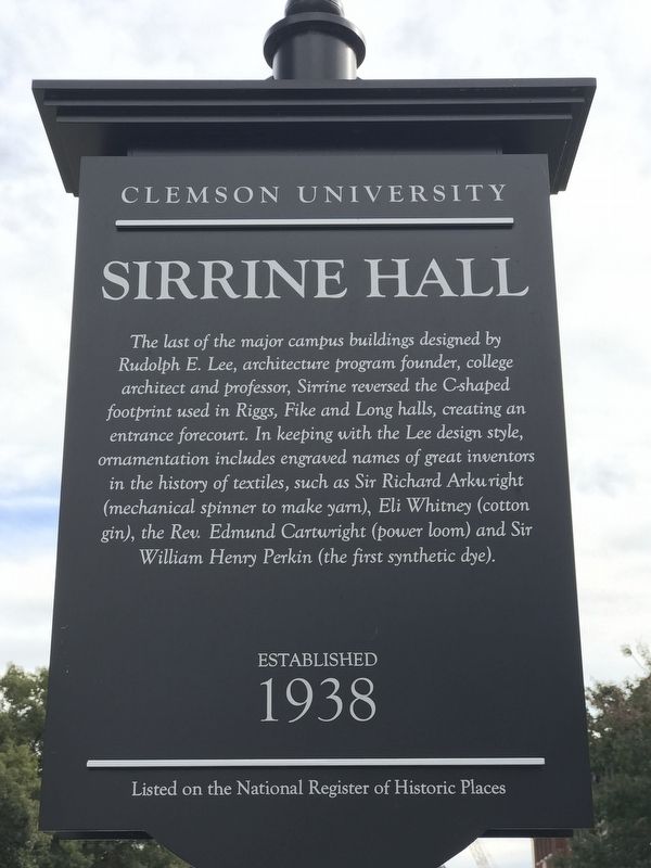 Sirrine Hall Marker (side B) image. Click for full size.