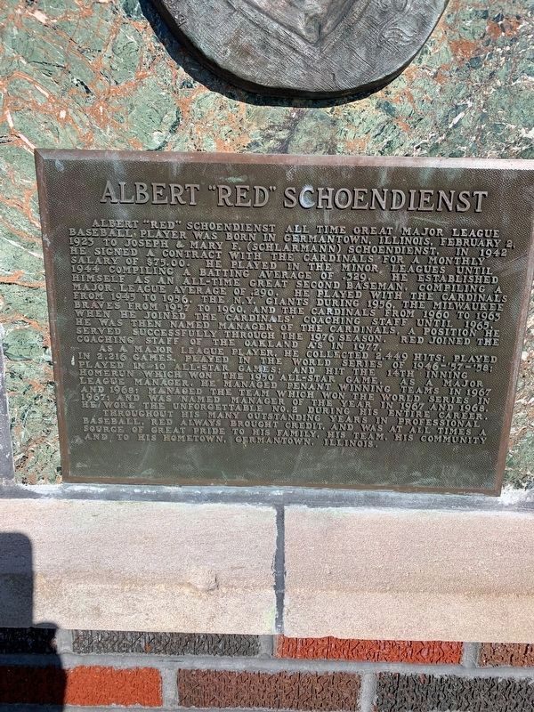 Albert "Red" Schoendienst Marker. Click for full size. Albert "Red" Schoendienst Marker image. Click for full size.