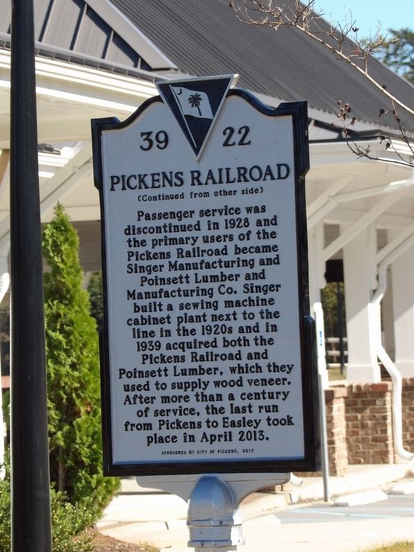 Pickens Railroad Marker (side B) image. Click for full size.