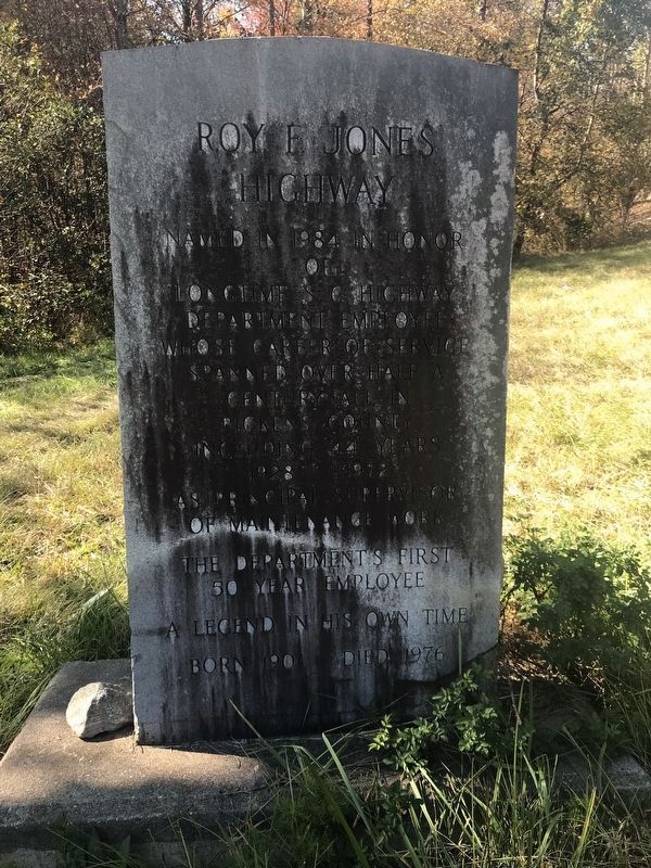 Roy F. Jones Highway Marker (weathered). Click for full size. Roy F. Jones Highway Marker (weathered) image. Click for full size.