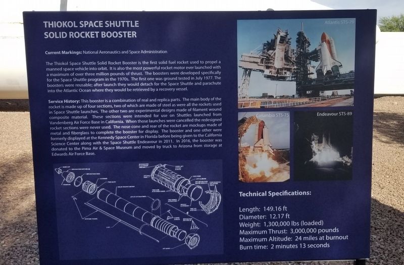 Thiokol Space Shuttle Solid Rocket Booster Marker image. Click for full size.