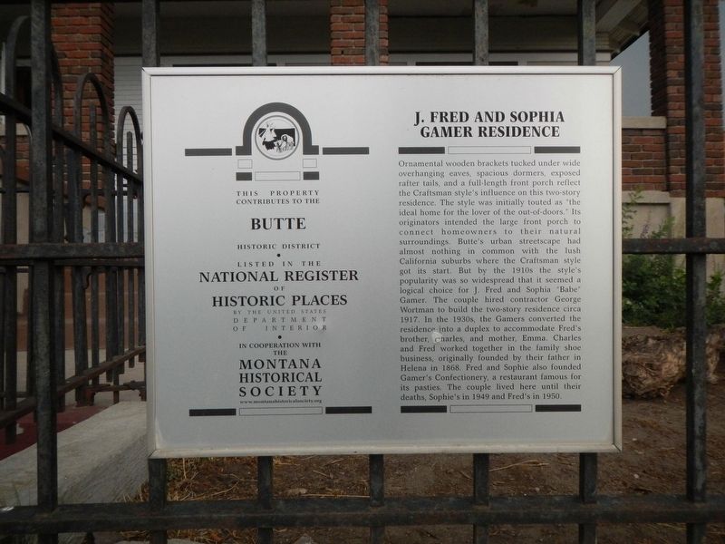 H. Fred and Sophia Gamer Residence Marker image. Click for full size.