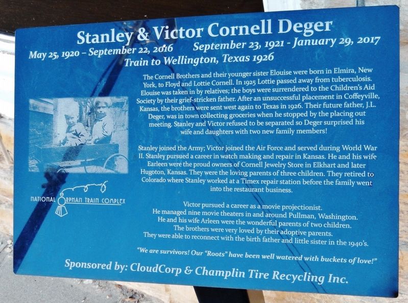 Stanley & Victor Cornell Deger Marker. Click for full size. Stanley & Victor Cornell Deger Marker image. Click for full size.