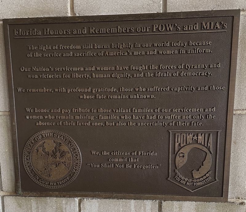Florida Honors and Remembers our POW’s and MIA’s Marker. Click for full size. Florida Honors and Remembers our POW’s and MIA’s Marker image. Click for full size.
