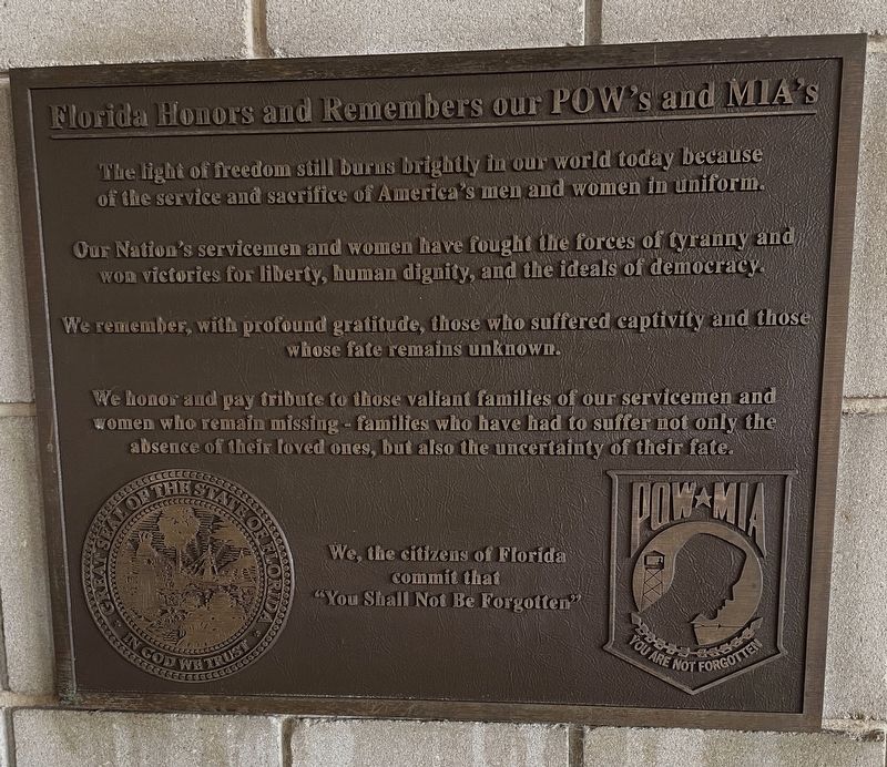 Florida Honors and Remembers our POW’s and MIA’s Marker image. Click for full size.
