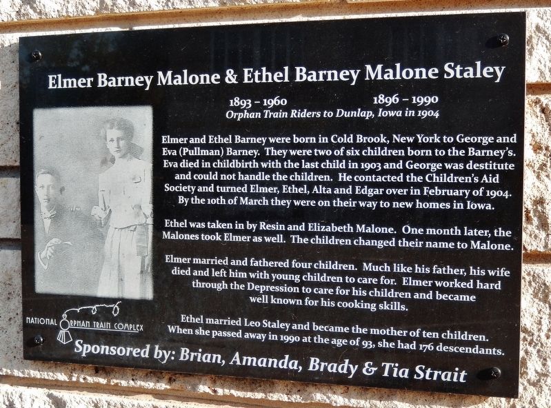 Elmer Barney Malone & Ethel Barney Malone Staley Marker image. Click for full size.