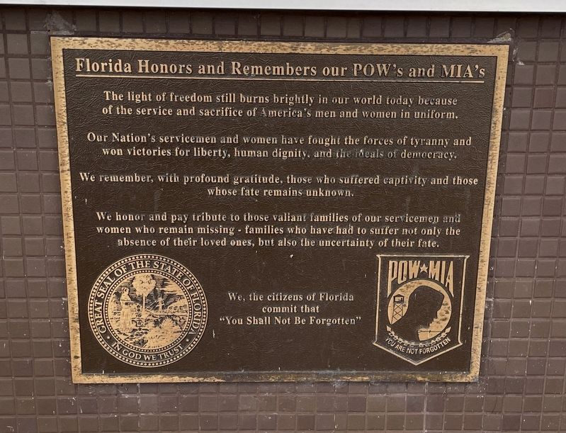 Florida Honors and Remembers our POWs and MIAs Marker image. Click for full size.