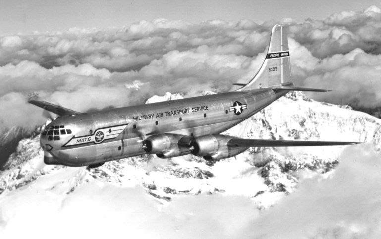 A Boeing C-97A Stratofreighter in flight. Click for full size. A Boeing C-97A Stratofreighter in flight image. Click for full size.