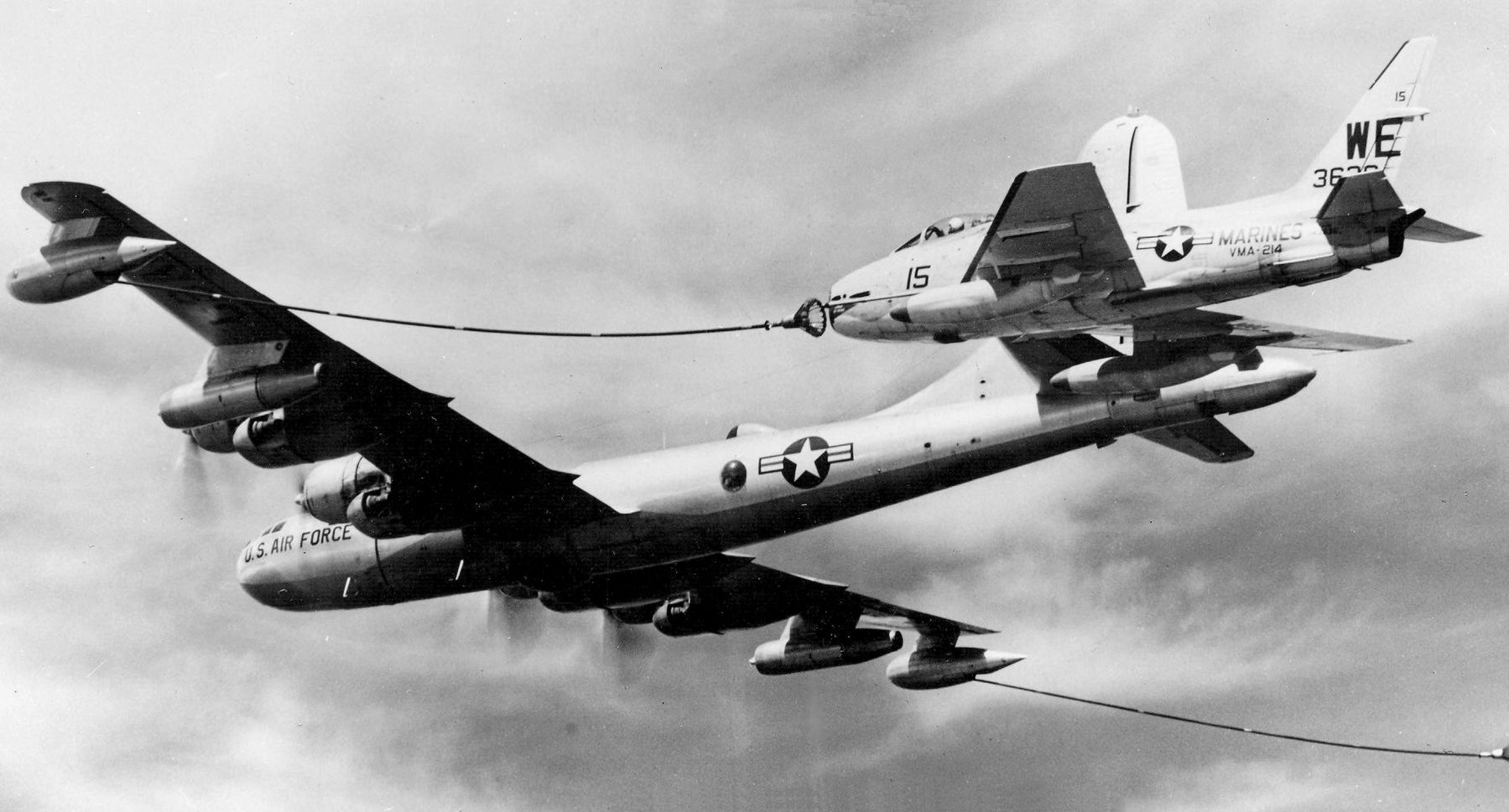 KB-50J refueling a North American FJ-4B Fury. Click for full size. KB-50J refueling a North American FJ-4B Fury image. Click for full size.