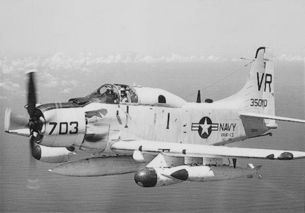 EA-1F (AD-5Q) ECM aircraft, BuNo 135010, of CVW-9 in 1966. Click for full size. EA-1F (AD-5Q) ECM aircraft, BuNo 135010, of CVW-9 in 1966 image. Click for full size.