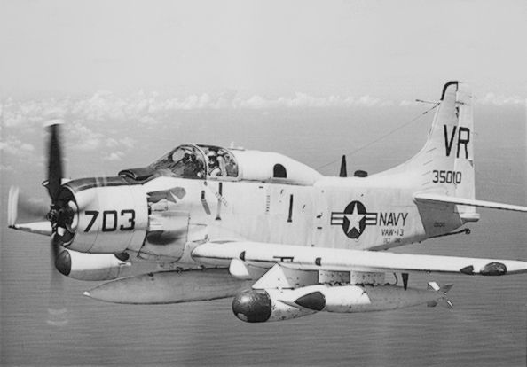 EA-1F (AD-5Q) ECM aircraft, BuNo 135010, of CVW-9 in 1966 image. Click for full size.