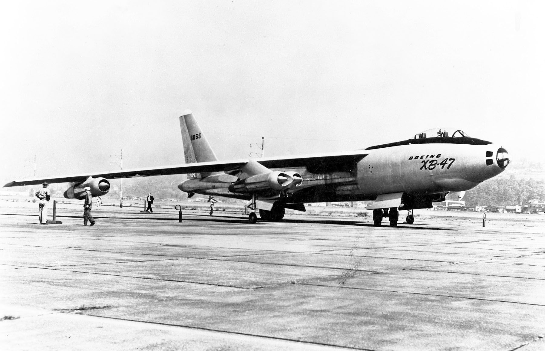 The first Boeing XB-47 built (S/N 46-065), taken on Dec. 1, 1947, before its first flight. Click for full size. The first Boeing XB-47 built (S/N 46-065), taken on Dec. 1, 1947, before its first flight image. Click for full size.