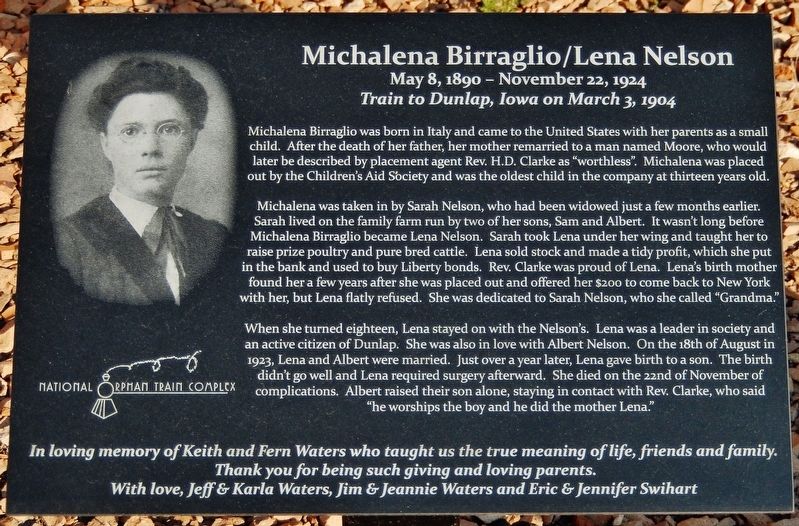 Michalena Birraglio / Lena Nelson Marker. Click for full size. Michalena Birraglio / Lena Nelson Marker image. Click for full size.