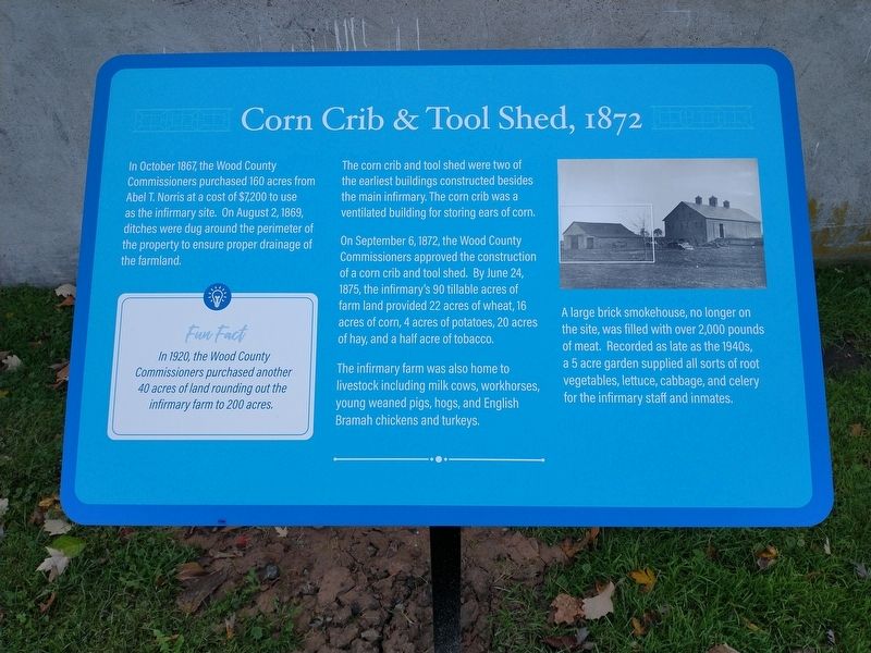 Corn Crib & Tool Shed, 1872 Marker. Click for full size. Corn Crib & Tool Shed, 1872 Marker image. Click for full size.