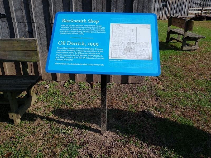 Blacksmith Shop / Oil Derrick, 1999 Marker. Click for full size. Blacksmith Shop / Oil Derrick, 1999 Marker image. Click for full size.