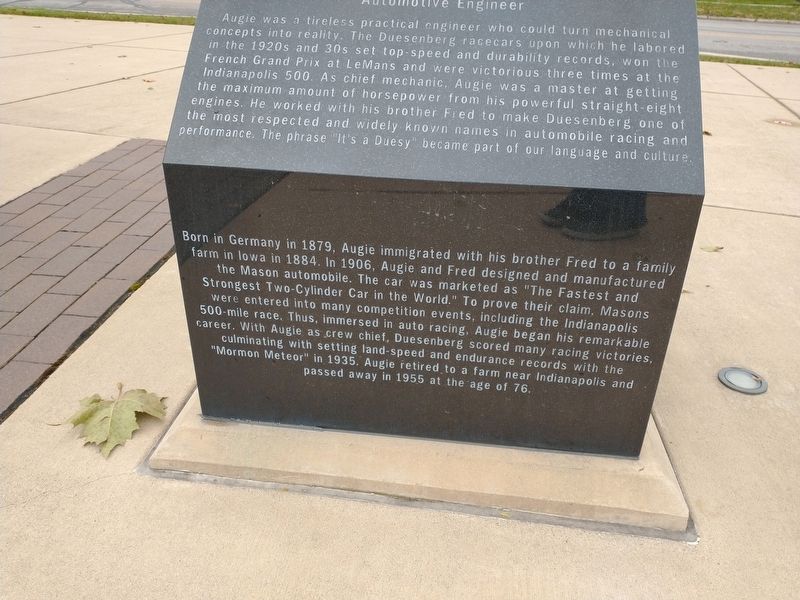 Augie Duesenberg Marker. Click for full size. Augie Duesenberg Marker image. Click for full size.