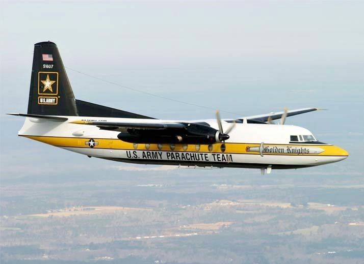 Fokker F27 Friendship US Army Golden Knight in flight. Click for full size. Fokker F27 Friendship US Army Golden Knight in flight image. Click for full size.