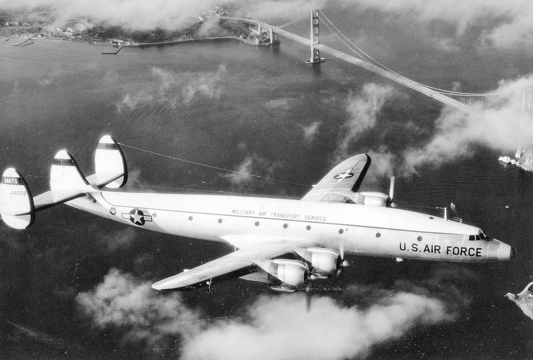 A Lockheed C-121 over the Golden Gate Bridge image. Click for full size.