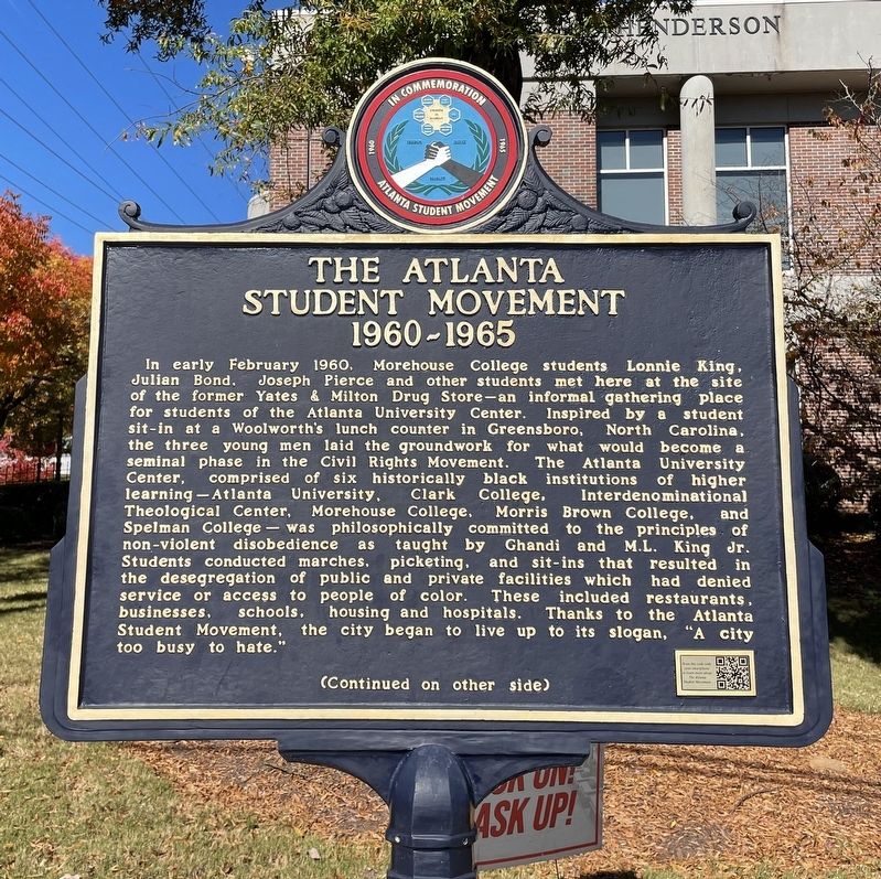 The Atlanta Student Movement Marker image. Click for full size.