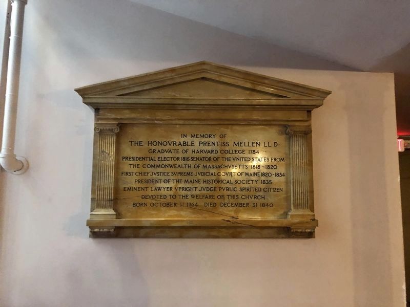The plaque for The Honourable Prentiss Mellen, LL.D. inside the church image. Click for full size.