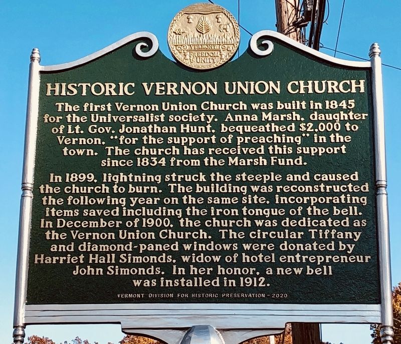 Historic Vernon Union Church Marker. Click for full size. Historic Vernon Union Church Marker image. Click for full size.