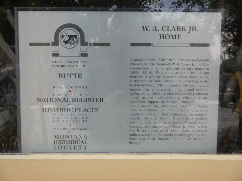 W.A. Clark Jr. Home Marker image. Click for full size.