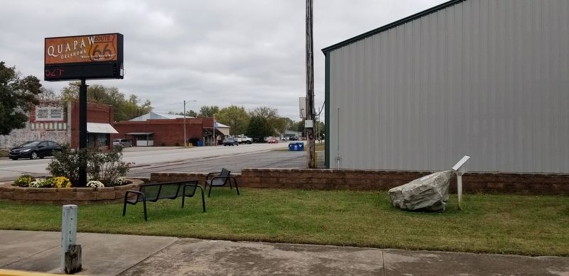 The view of the Route 66 Stone and Marker next to the Fire Station image. Click for full size.