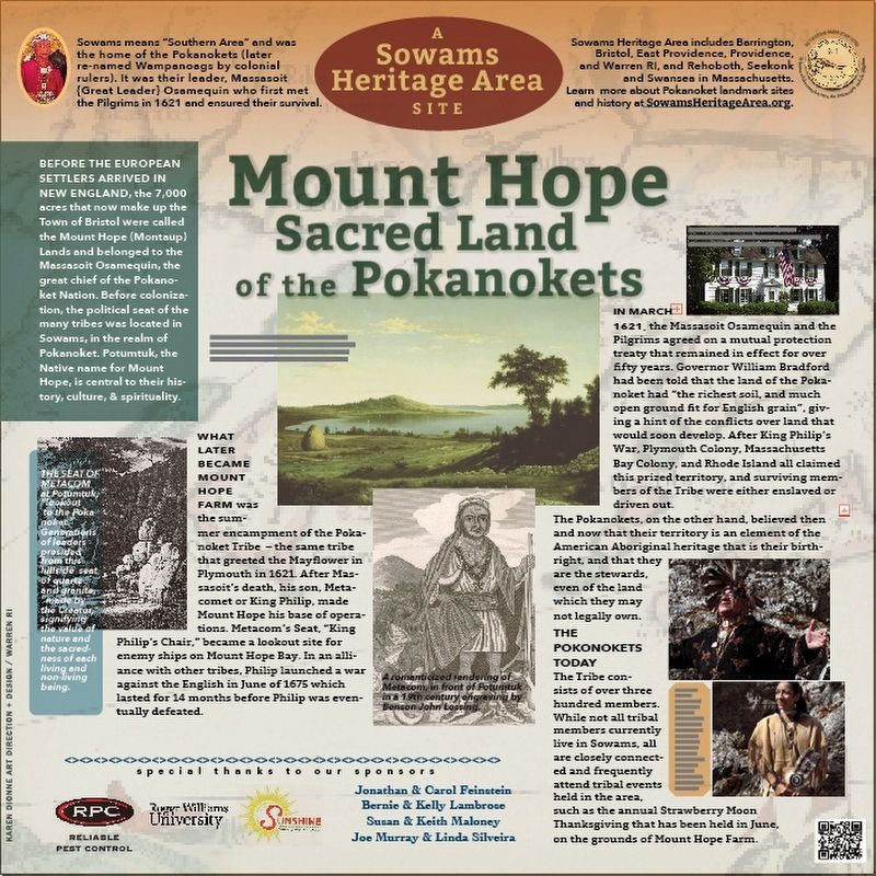 Mount Hope Sacred Land of the Pokanokets Marker image. Click for full size.