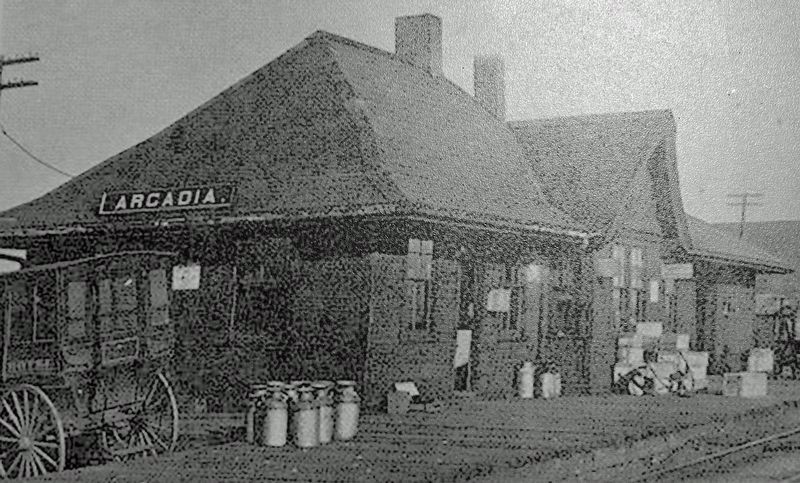 Marker detail: Arcadia Railroad Depot image. Click for full size.